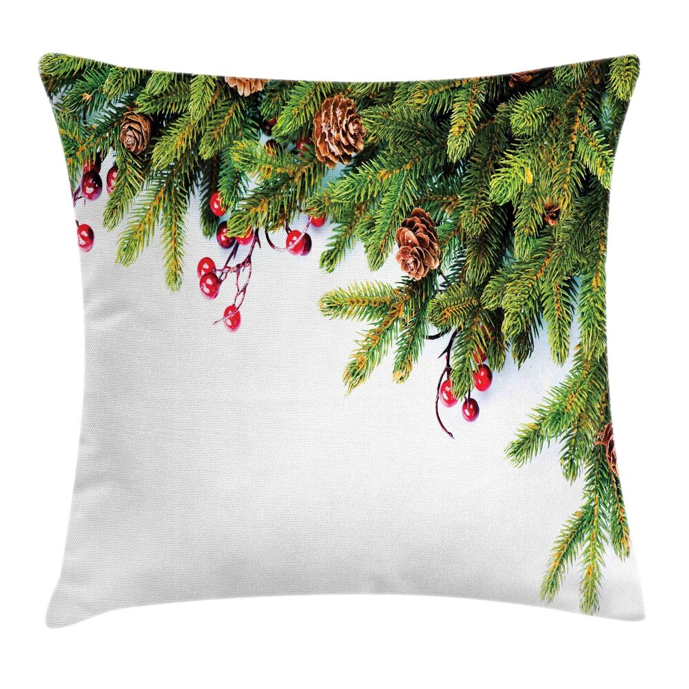 5968 Christmas Throw Pillow Cushion Cover, Evergreen Fir Tree Branches